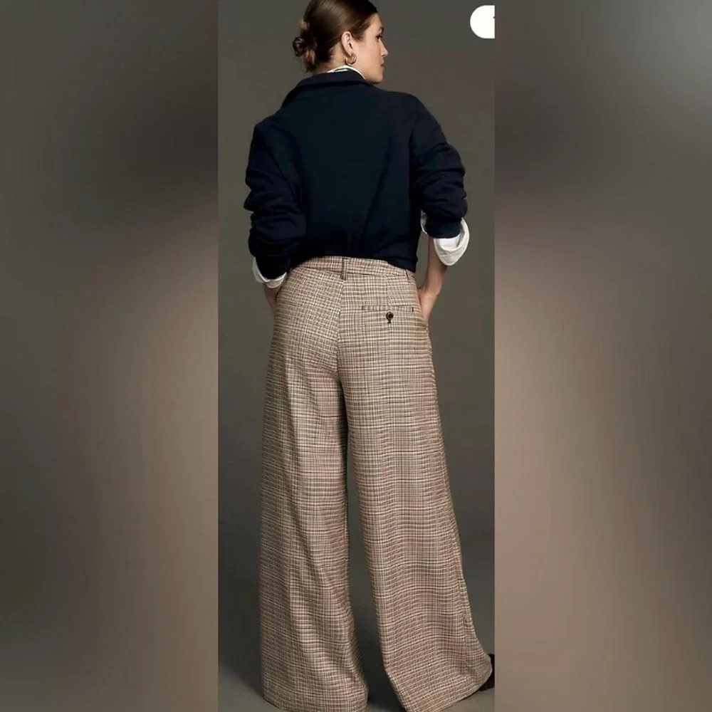 Maeve Anthropologie The Avery Pleated Wide-Leg Trousers: Plaid Edition, Sz 12 - Picture 2 of 13